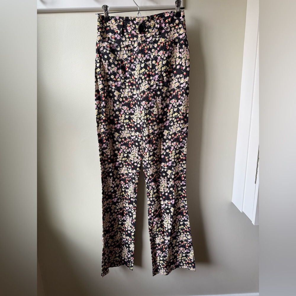 ROLLAS Black Floral Patch Pocket Flare Pants Soft Comfy Coquette Maximalist XS